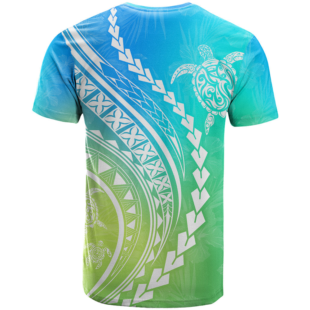 Polynesian Pride T-Shirt Turtle Hibiscus Luxury Style - Gradient Blue Graphic Tee