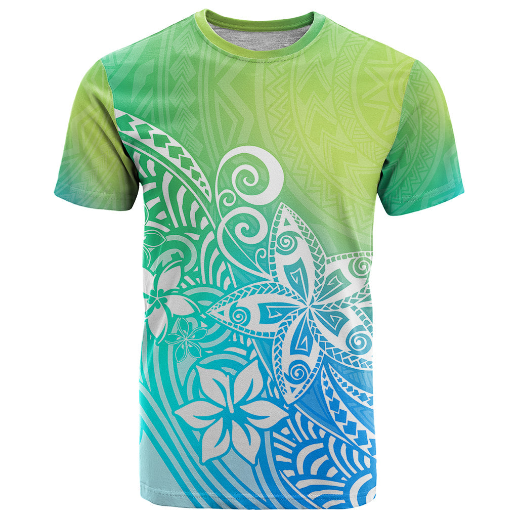 Polynesia T-Shirt Plumeria Blue Gradient Curves Graphic Tee