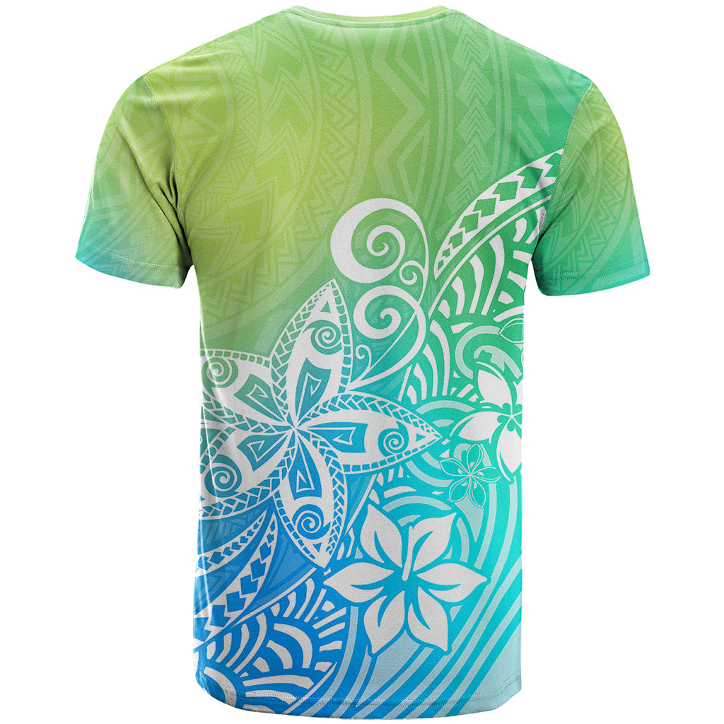 Polynesia T-Shirt Plumeria Blue Gradient Curves Graphic Tee