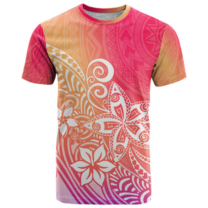 Polynesia T-Shirt Plumeria Pink Gradient Curves Graphic Tee