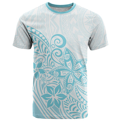 Polynesia T-Shirt Plumeria Turquoise Curves Graphic Tee