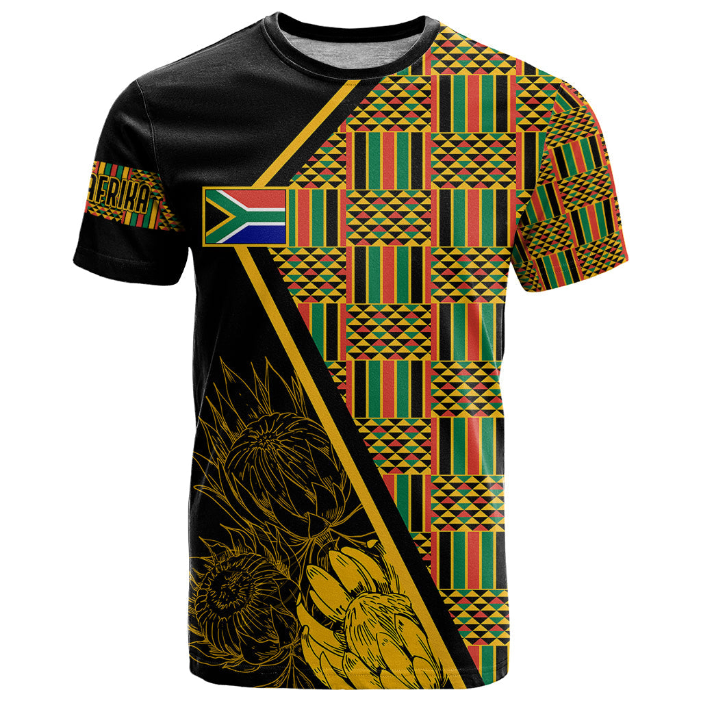 Personalised South African Heritage Day T-Shirt Kente Ethnic Patterns Mix Protea Graphic Tee
