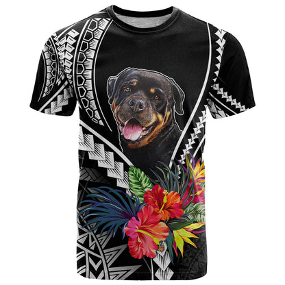 Personalised Polynesian Dog T-Shirt Rottweiler With Polynesia Pattern Curve Style Graphic Tee