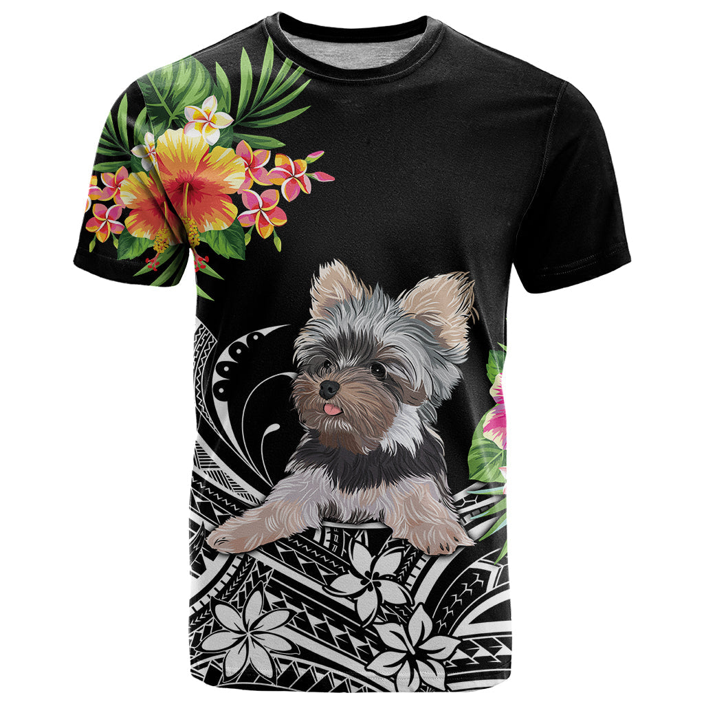 Personalised Polynesian T-Shirt With Yorkshire Terrier Floral Style Graphic Tee