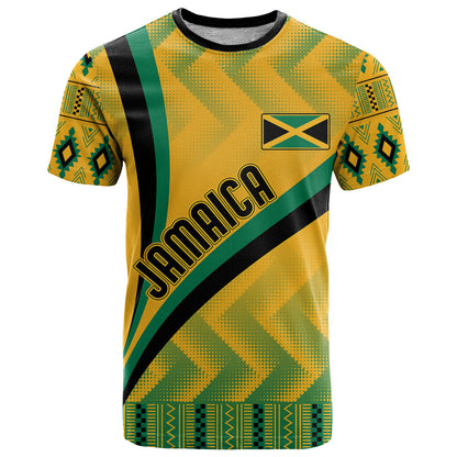 Personalised Jamaica T-Shirt Kente Pattern Basic - Yellow Graphic Tee