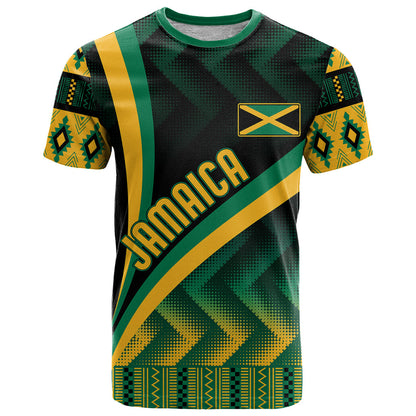 Personalised Jamaica T-Shirt Kente Pattern Basic - Black Graphic Tee
