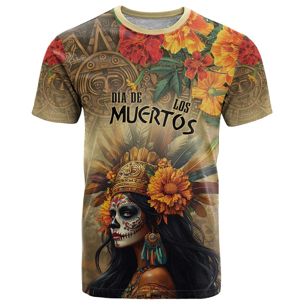 Dia de Los Muertos Mexico T-Shirt Aztec Goddess Mictecacihuatl Graphic Tee