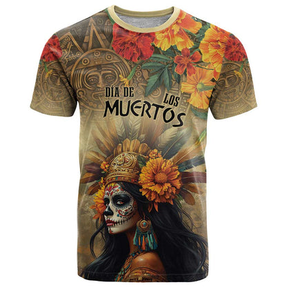 Dia de Los Muertos Mexico T-Shirt Aztec Goddess Mictecacihuatl Graphic Tee