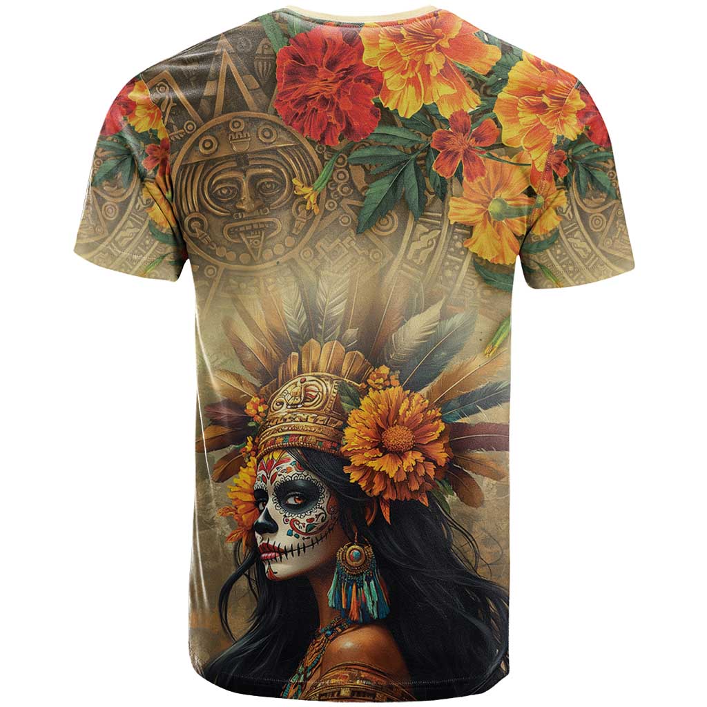 Dia de Los Muertos Mexico T-Shirt Aztec Goddess Mictecacihuatl Graphic Tee