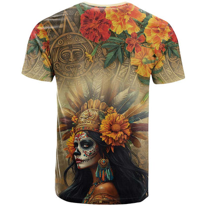 Dia de Los Muertos Mexico T-Shirt Aztec Goddess Mictecacihuatl Graphic Tee