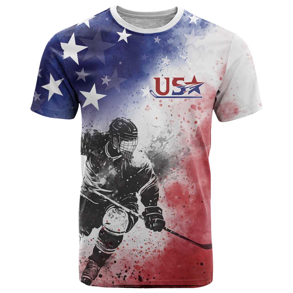 USA Ice Hockey Custom T-Shirt Splash Art Abstract Style Graphic Tee