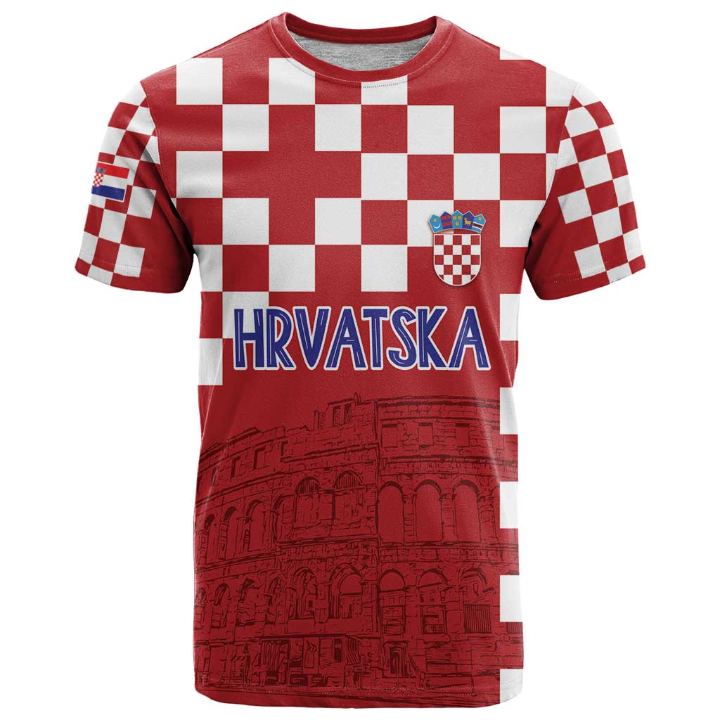 Croatia Football 2025 Custom T-Shirt Red Hrvatska Kockasti - Pula Arena Graphic Tee