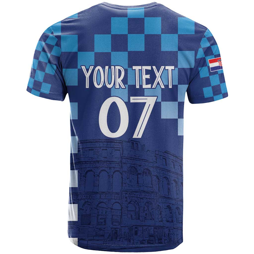 Croatia Football 2025 Custom T-Shirt Blue Hrvatska Kockasti - Pula Arena Graphic Tee
