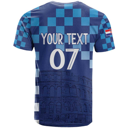 Croatia Football 2025 Custom T-Shirt Blue Hrvatska Kockasti - Pula Arena Graphic Tee
