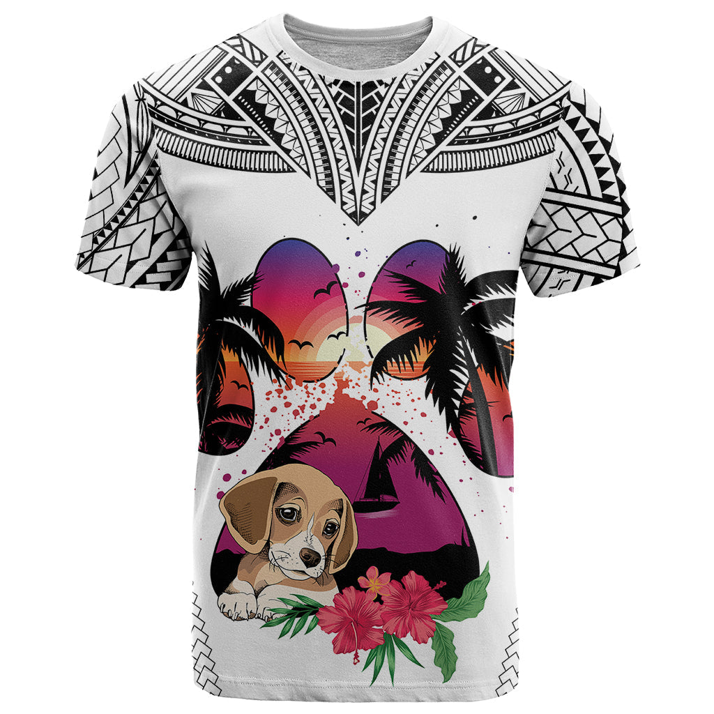 Polynesian T-Shirt Dog Lover With Beagle - Sunset At The Beach White Ver Graphic Tee