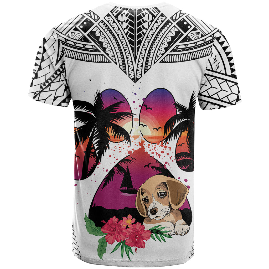 Polynesian T-Shirt Dog Lover With Beagle - Sunset At The Beach White Ver Graphic Tee