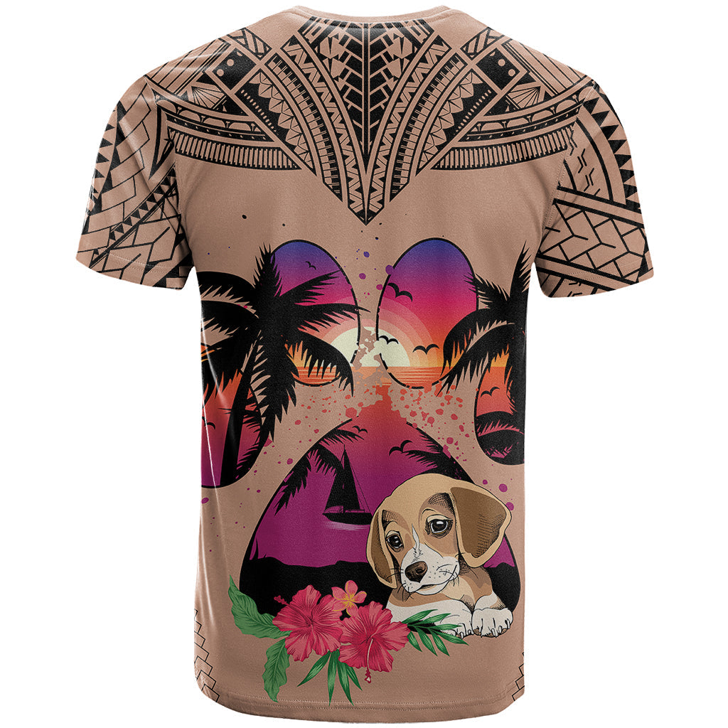 Polynesian T-Shirt Dog Lover With Beagle - Sunset At The Beach Brown Ver Graphic Tee