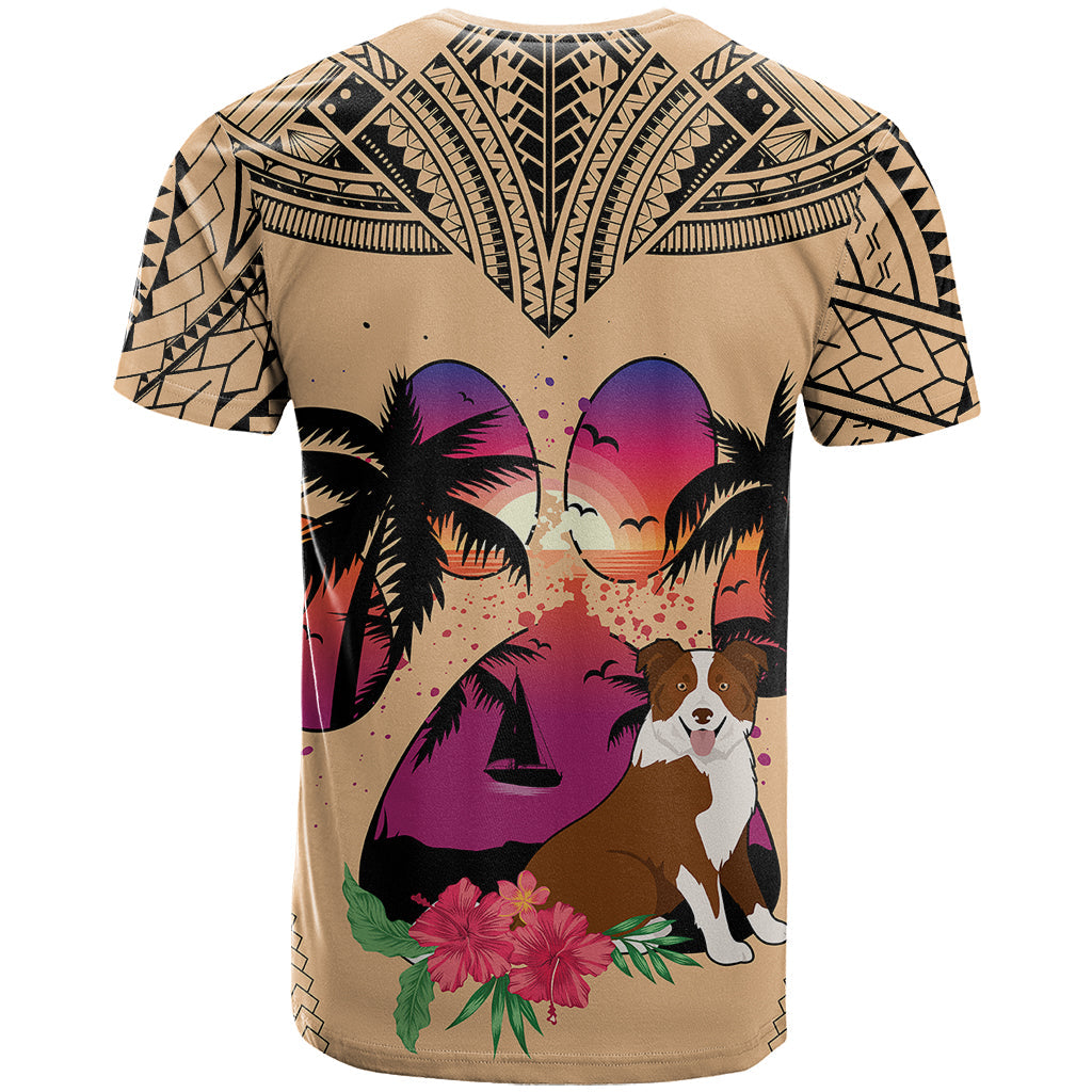 Polynesian T-Shirt Dog Lover With Border Collie - Sunset At The Beach Graphic Tee