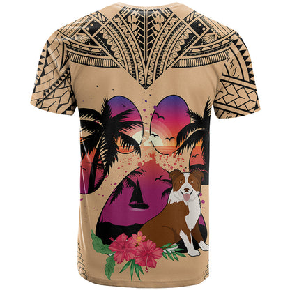Polynesian T-Shirt Dog Lover With Border Collie - Sunset At The Beach Graphic Tee