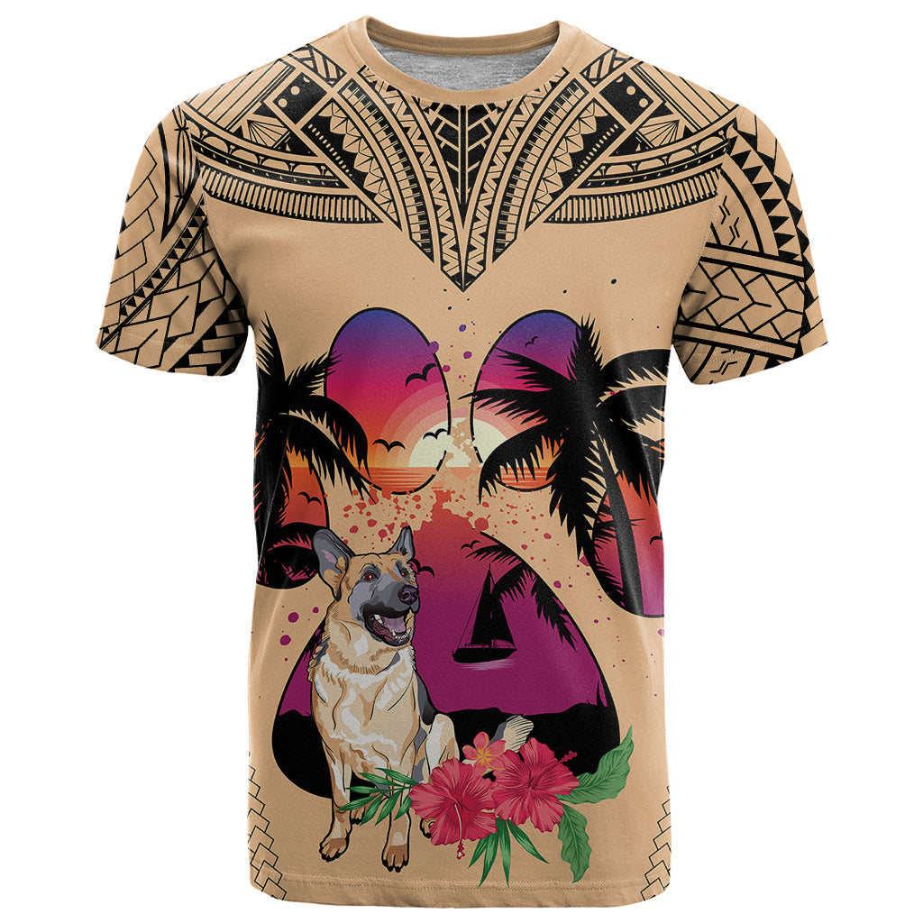 Polynesian T-Shirt Dog Lover With German Shepherd - Sunset At The Beach Graphic Tee