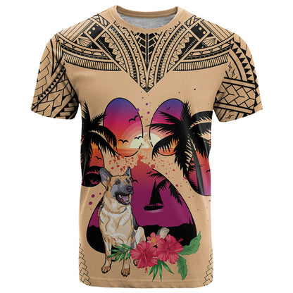 Polynesian T-Shirt Dog Lover With German Shepherd - Sunset At The Beach Graphic Tee