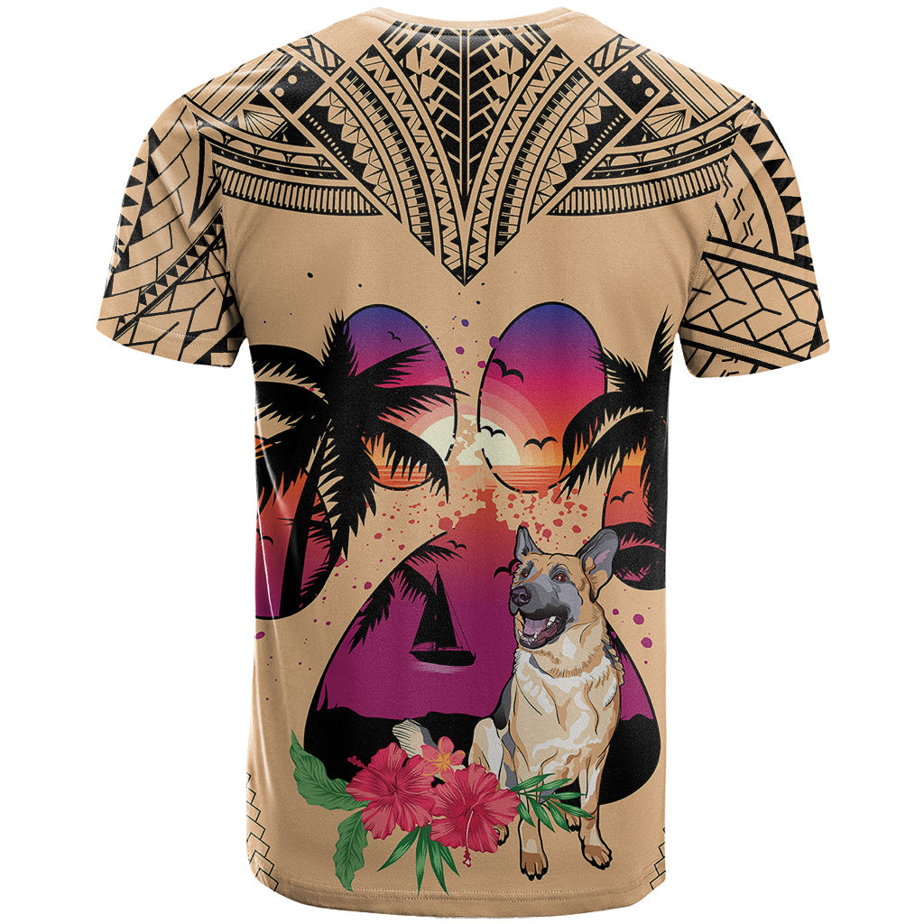 Polynesian T-Shirt Dog Lover With German Shepherd - Sunset At The Beach Graphic Tee