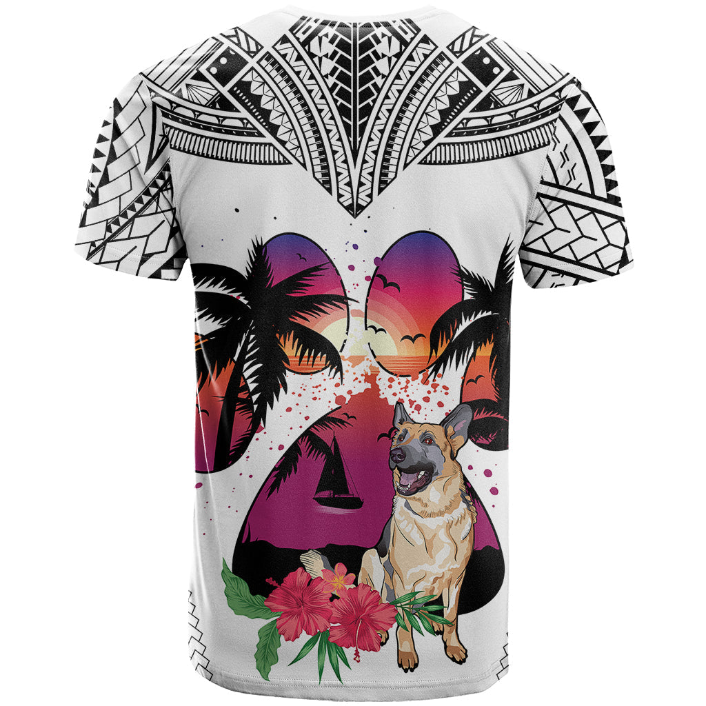 Polynesian T-Shirt Dog Lover With German Shepherd - Sunset At The Beach White Ver Graphic Tee