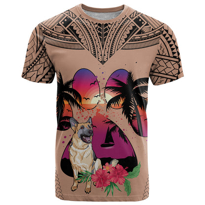 Polynesian T-Shirt Dog Lover With German Shepherd - Sunset At The Beach Brown Ver Graphic Tee