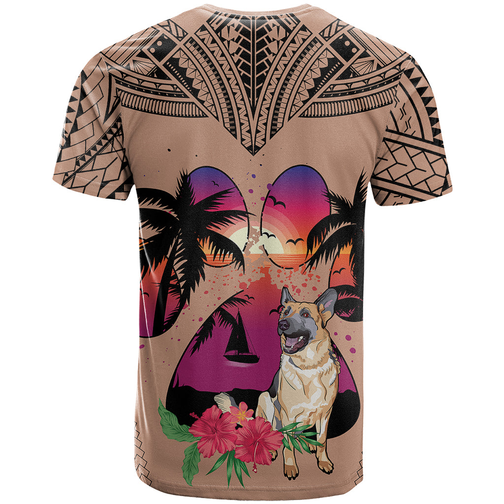 Polynesian T-Shirt Dog Lover With German Shepherd - Sunset At The Beach Brown Ver Graphic Tee