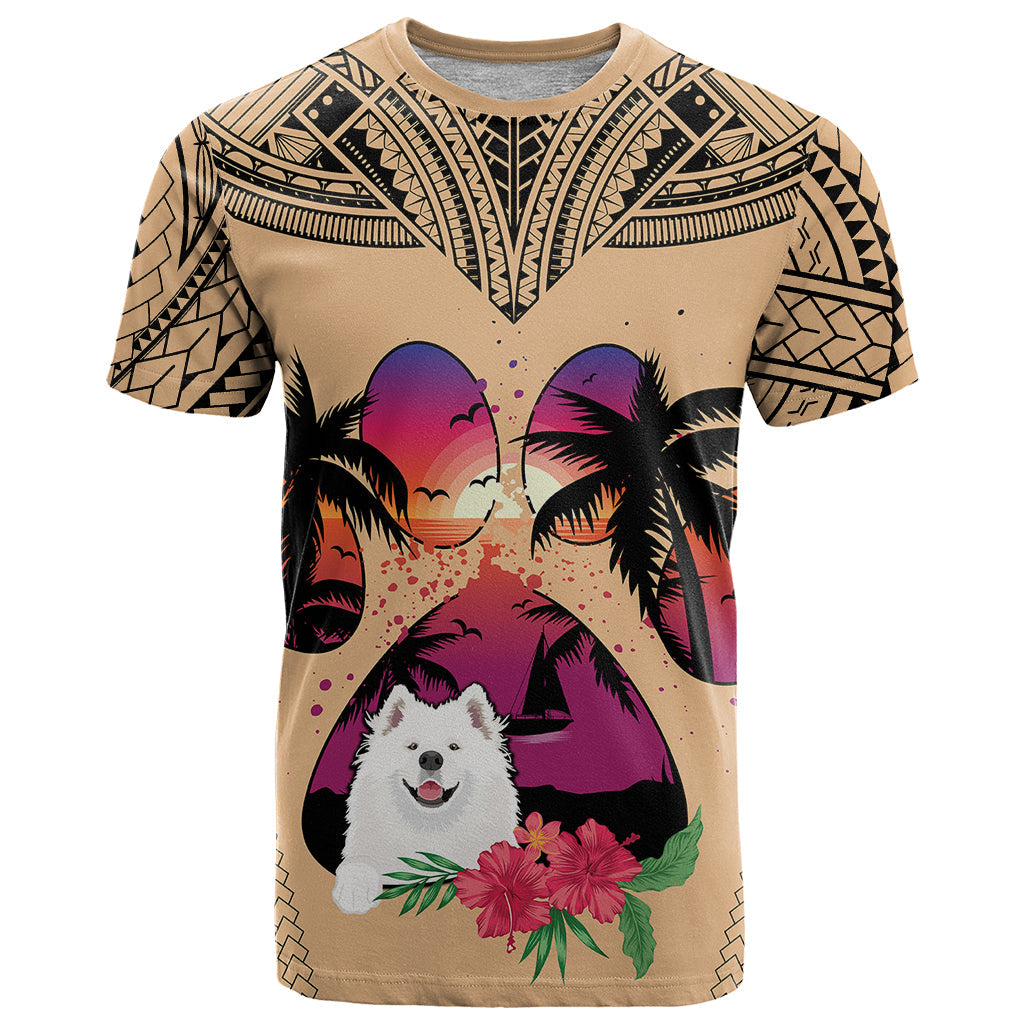 Polynesian T-Shirt Dog Lover With Samoyed - Sunset At The Beach Graphic Tee