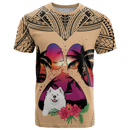 Polynesian T-Shirt Dog Lover With Samoyed - Sunset At The Beach Graphic Tee