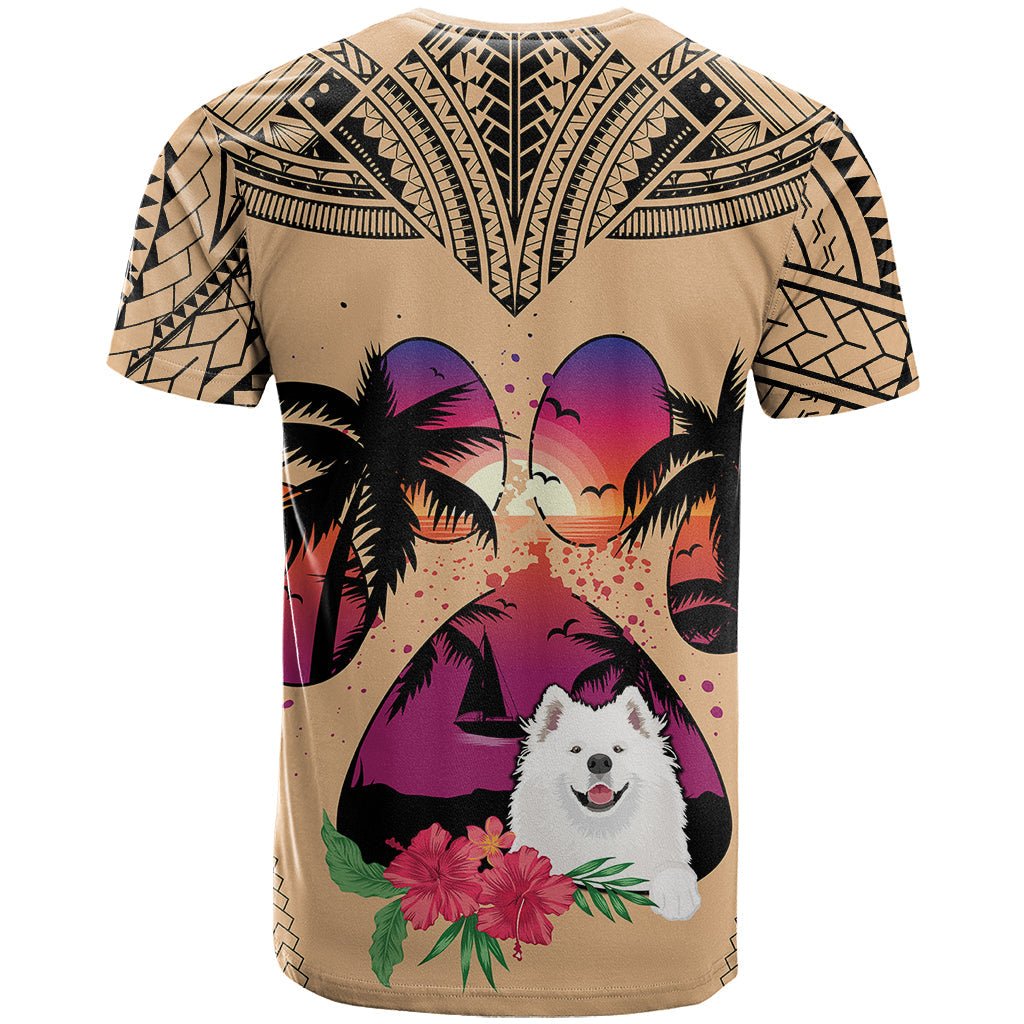 Polynesian T-Shirt Dog Lover With Samoyed - Sunset At The Beach Graphic Tee