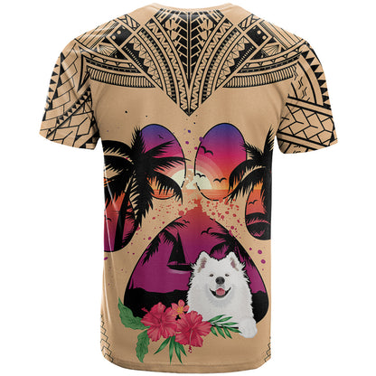 Polynesian T-Shirt Dog Lover With Samoyed - Sunset At The Beach Graphic Tee