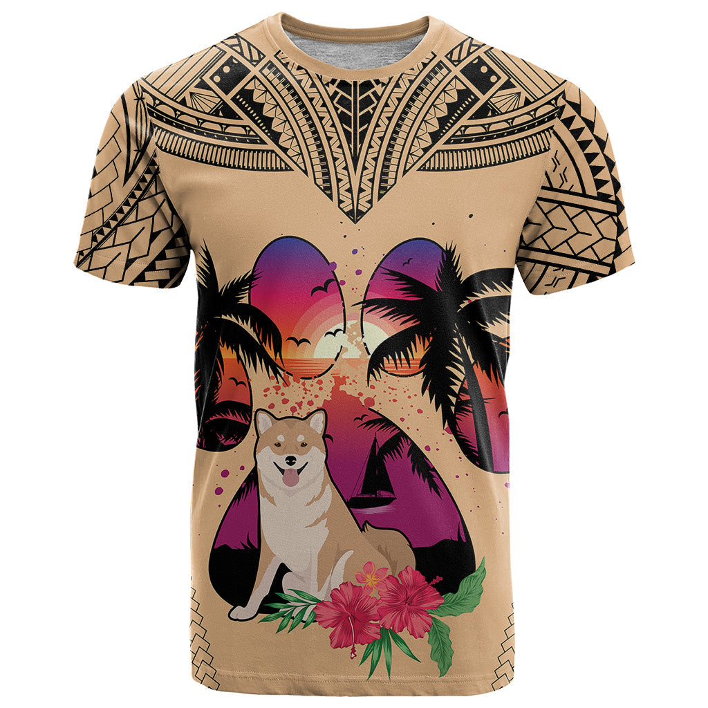Polynesian T-Shirt Dog Lover With Shiba Inu - Sunset At The Beach Graphic Tee