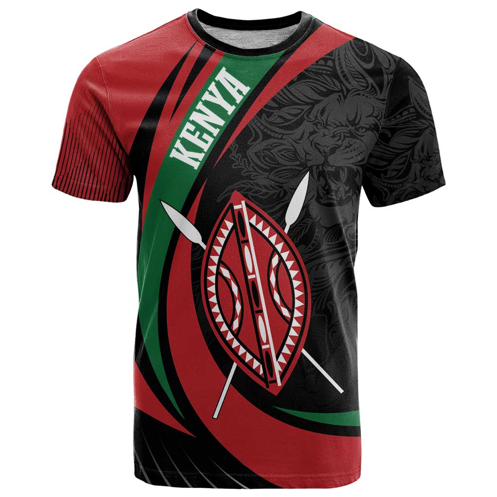 Kenya Mashujaa Day Personalized T-Shirt Lion Warrior with Masai Shield Graphic Tee