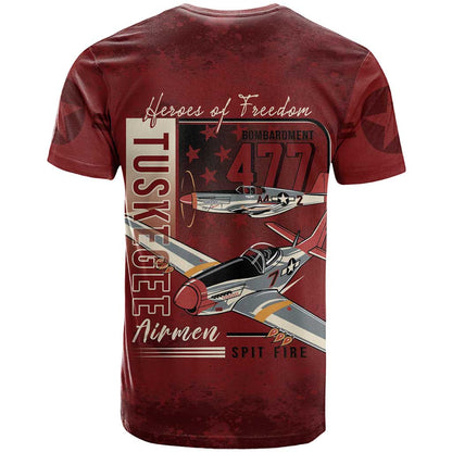 Tuskegee Airmen Spit Fire 477th T-Shirt Crimson Grunge Graphic Tee