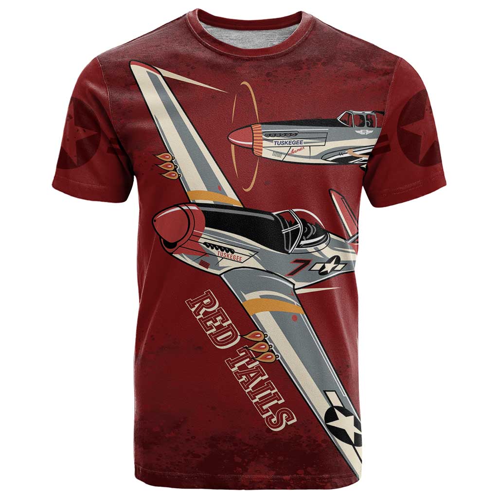 Tuskegee Airmen Spit Fire 477th T-Shirt Crimson Grunge Graphic Tee