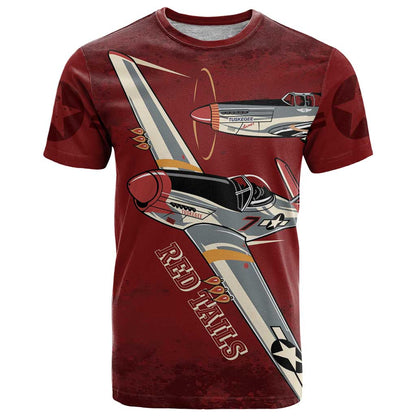 Tuskegee Airmen Spit Fire 477th T-Shirt Crimson Grunge Graphic Tee