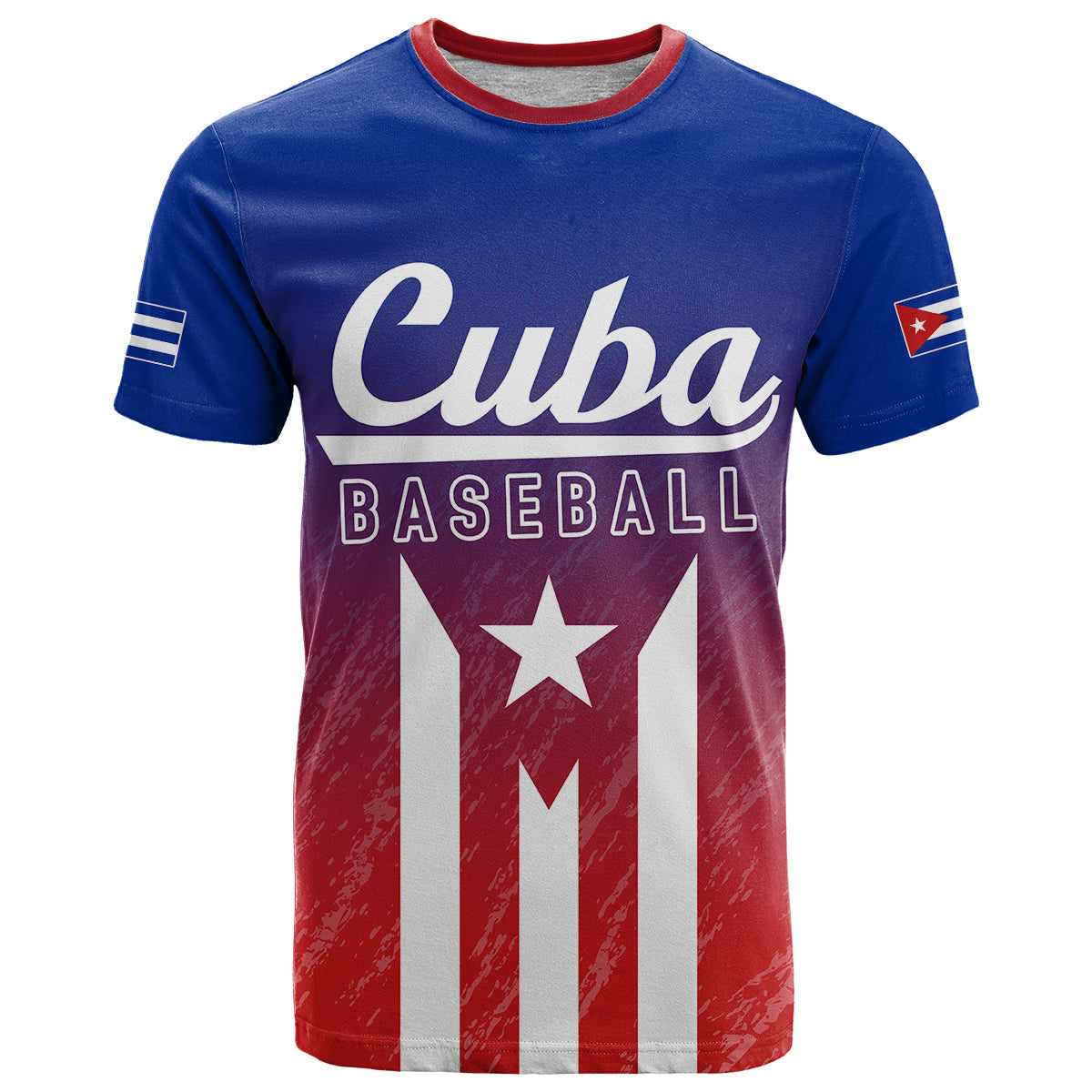 Personalised Cuba Baseball Gradient Color Flag Style T-Shirt Graphic Tee