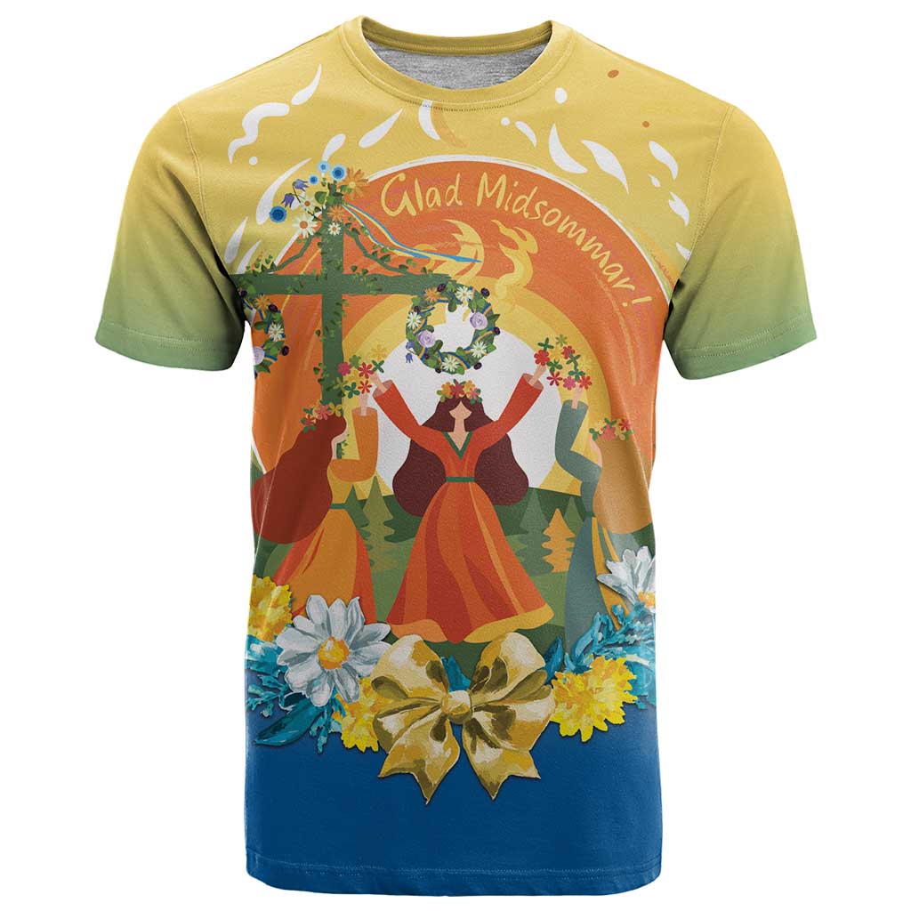 Sverige Glad Midsommar T-Shirt Majstang Dancing Graphic Tee