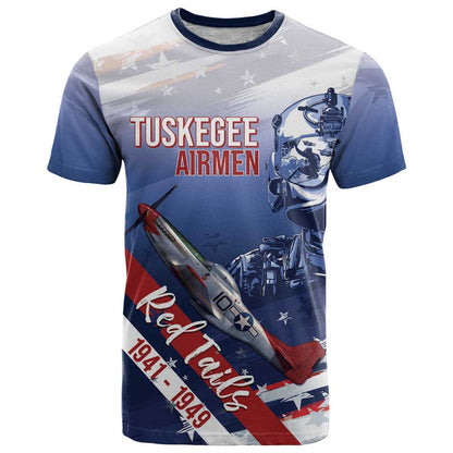 Tuskegee Airmen Red Tails T-Shirt Straighten Up and Fly Right - Blue White Graphic Tee