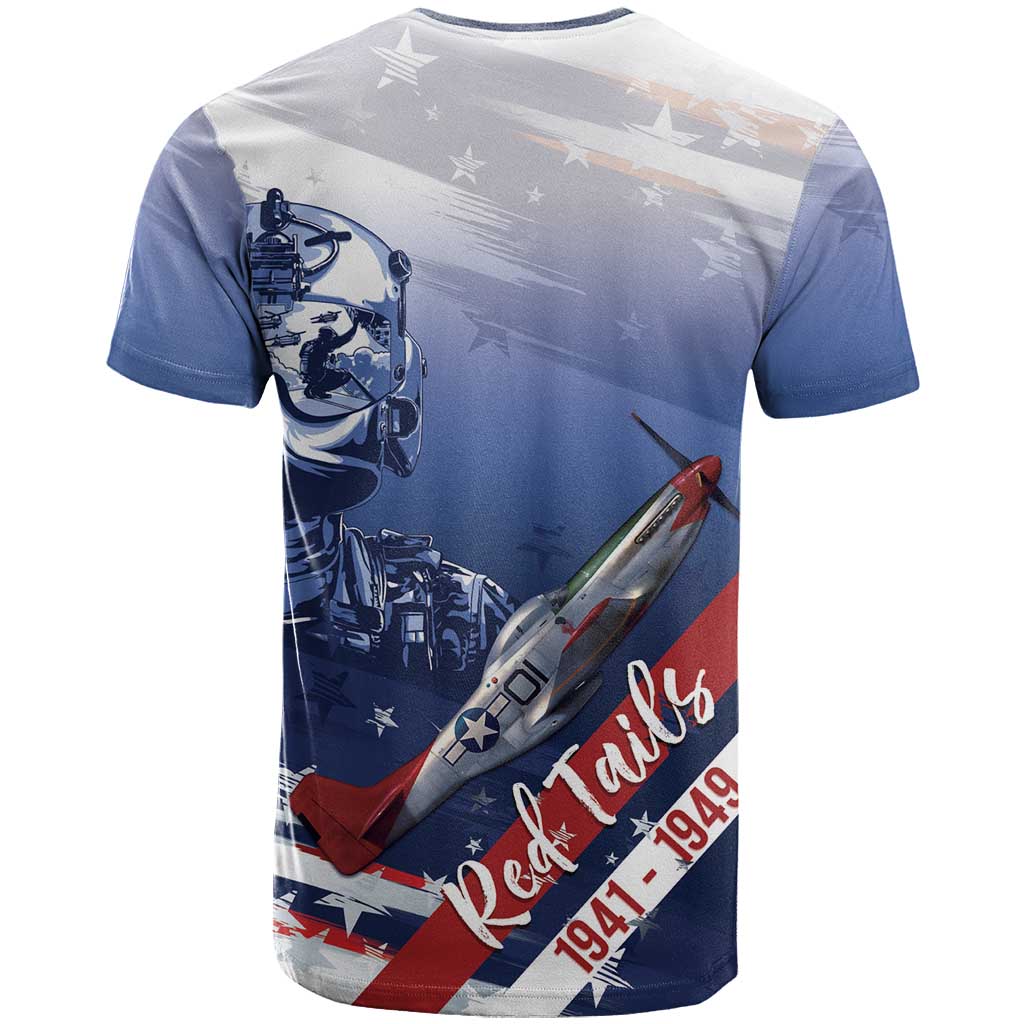 Tuskegee Airmen Red Tails T-Shirt Straighten Up and Fly Right - Blue White Graphic Tee