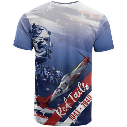 Tuskegee Airmen Red Tails T-Shirt Straighten Up and Fly Right - Blue White Graphic Tee