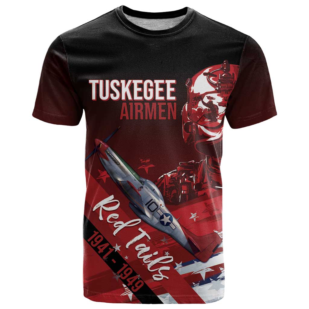 Tuskegee Airmen Red Tails T-Shirt Straighten Up and Fly Right - Black Red Graphic Tee