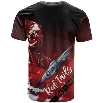 Tuskegee Airmen Red Tails T-Shirt Straighten Up and Fly Right - Black Red Graphic Tee