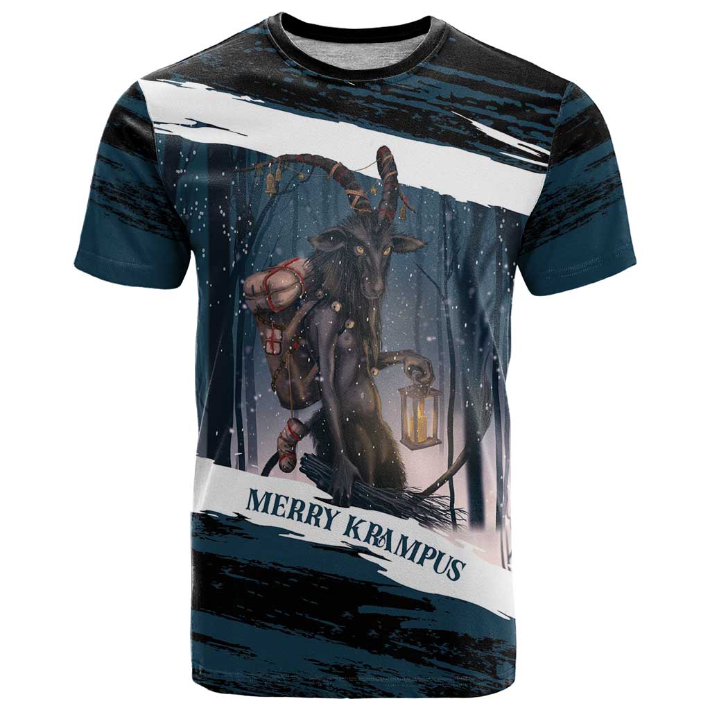 Merry Christmas T-Shirt Krampus in The Woods - Dark Teal Graphic Tee