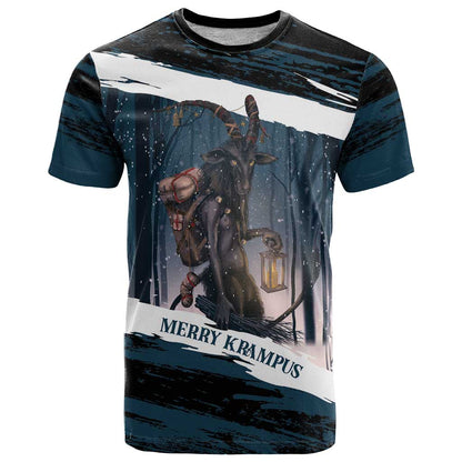 Merry Christmas T-Shirt Krampus in The Woods - Dark Teal Graphic Tee