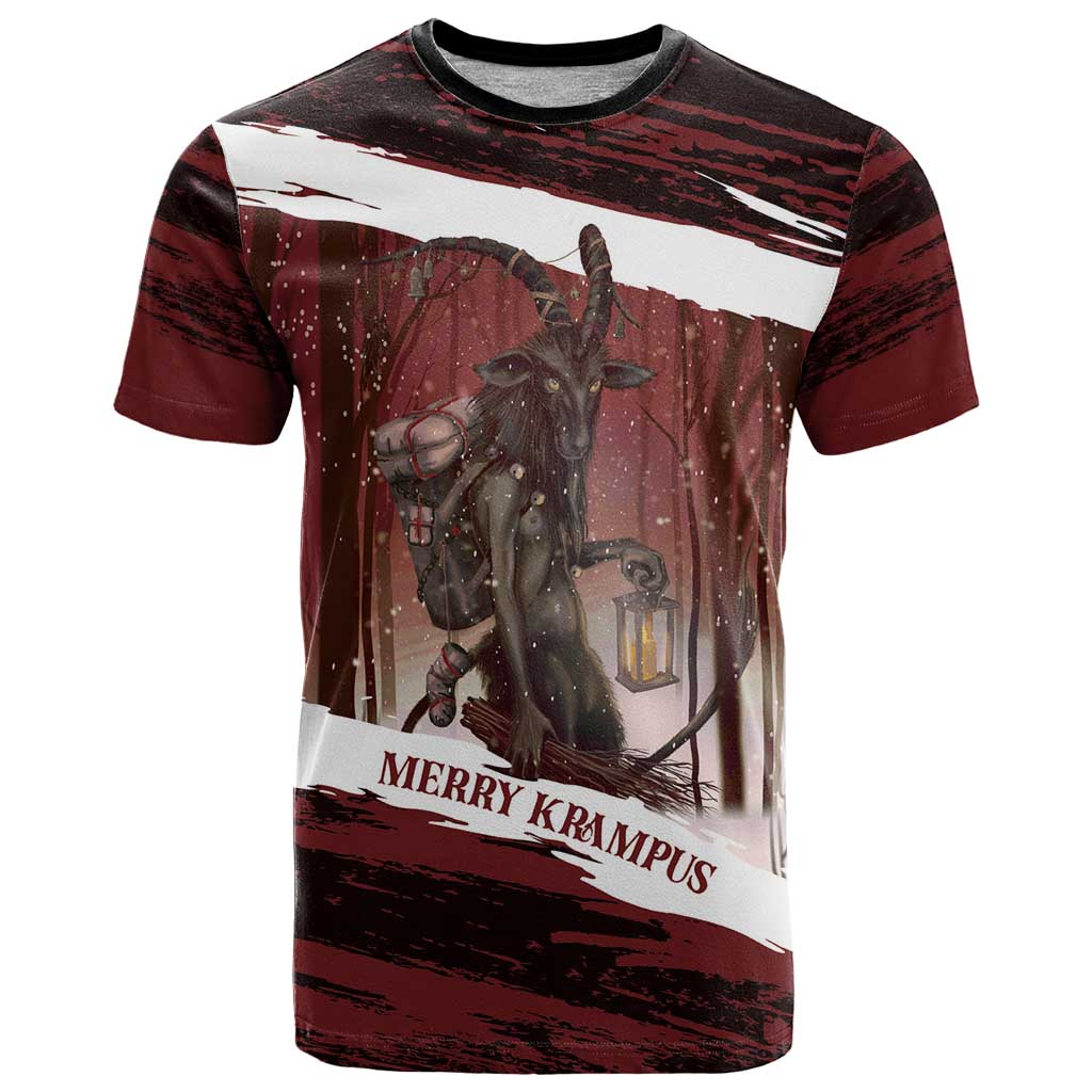 Merry Christmas T-Shirt Krampus in The Woods - Red Graphic Tee