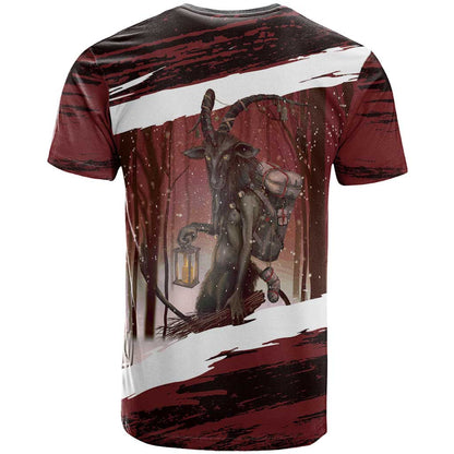 Merry Christmas T-Shirt Krampus in The Woods - Red Graphic Tee