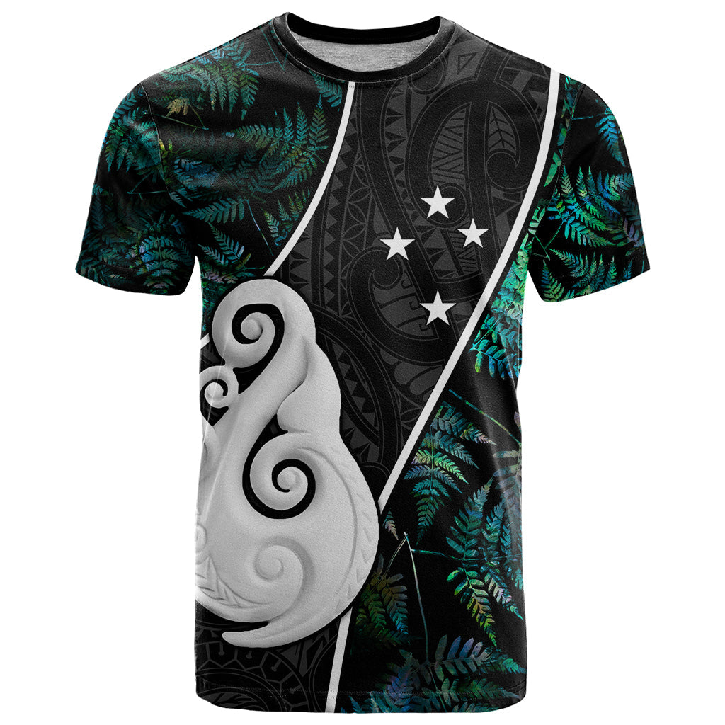 Personalised New Zealand T-Shirt Paua Shell Maori Manaia with Silver Ferns Graphic Tee